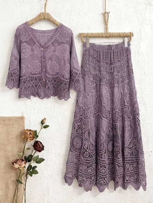 Women's Boho Lace Two-Piece Skirt Set