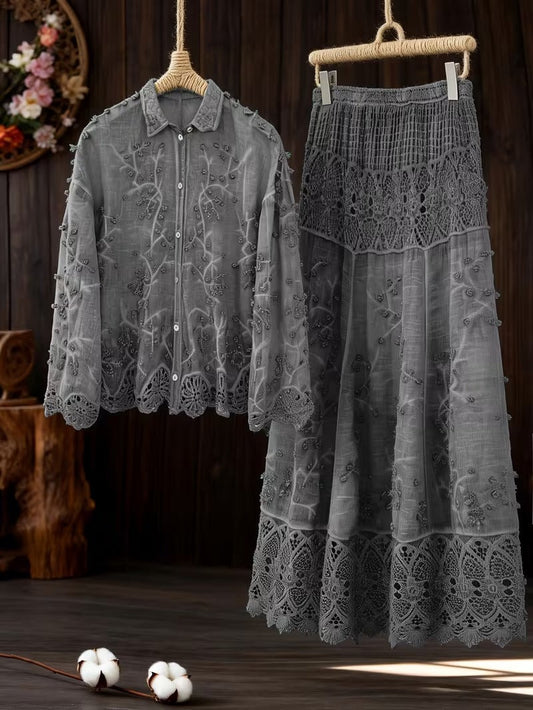 Women's Boho Lace Two-Piece Skirt Set