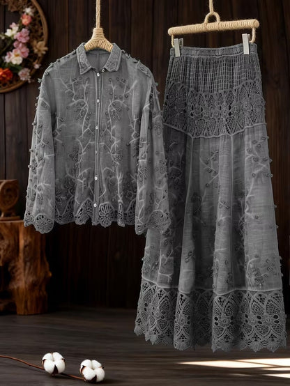 Women's Boho Lace Two-Piece Skirt Set