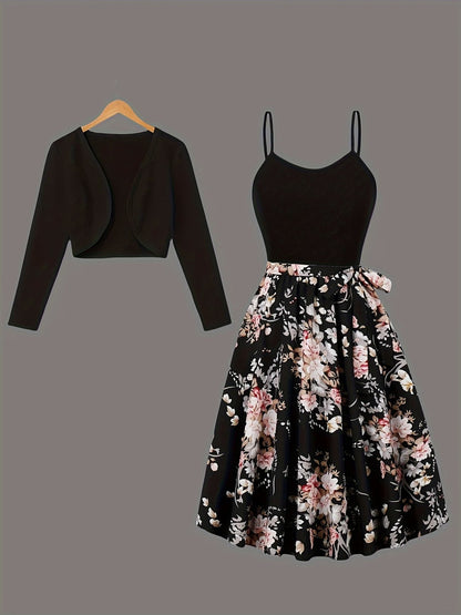Women's Elegant Camisole Dress & Lightweight Jacket Set