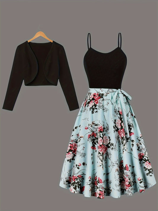 Women's Elegant Camisole Dress & Lightweight Jacket Set