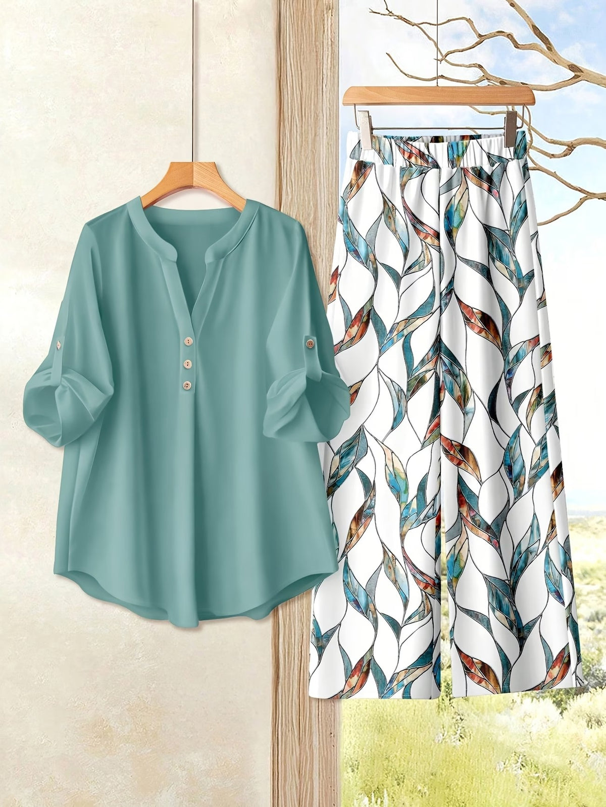 Women's Casual Shirt & Long Pants 2-Piece Set