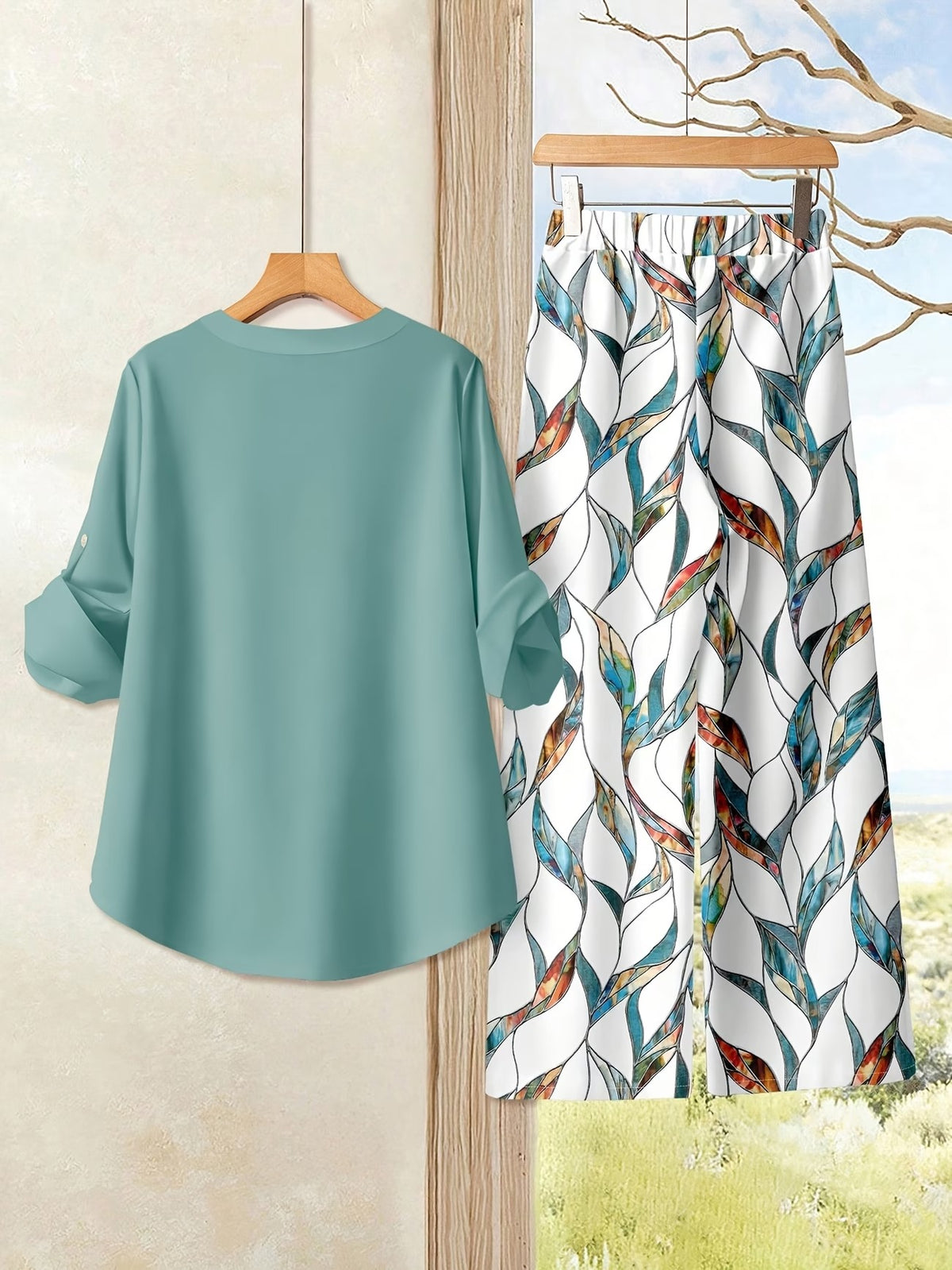 Women's Casual Shirt & Long Pants 2-Piece Set