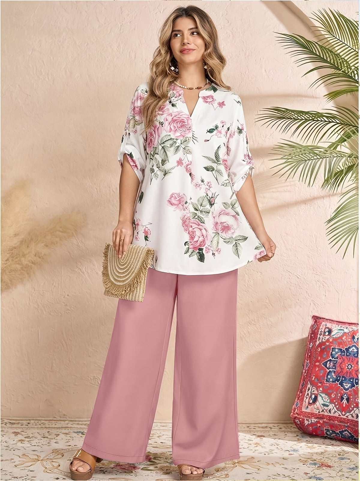 Women's Casual Shirt & Long Pants 2-Piece Set
