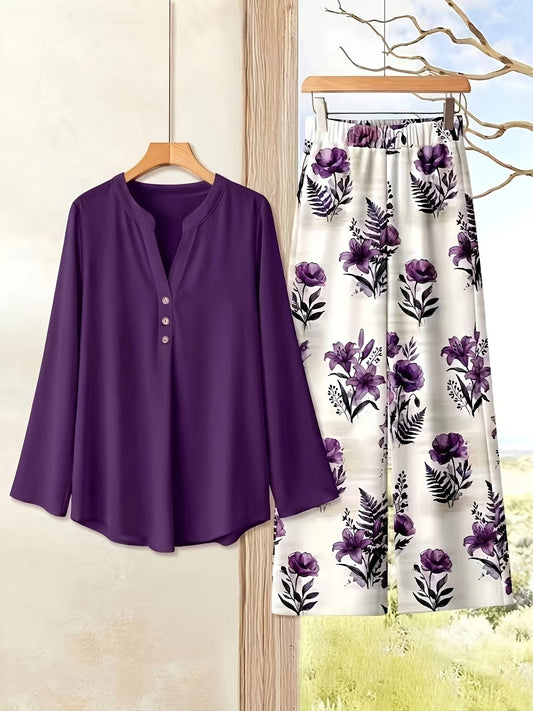 Women's Casual Shirt & Long Pants 2-Piece Set