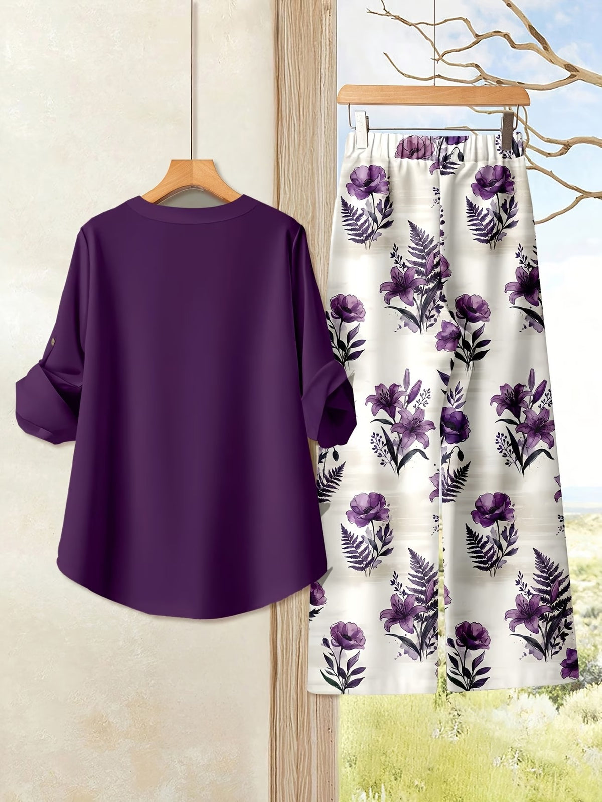 Women's Casual Shirt & Long Pants 2-Piece Set