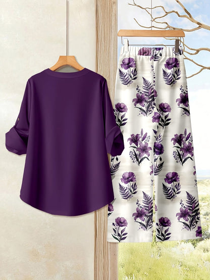 Women's Casual Shirt & Long Pants 2-Piece Set