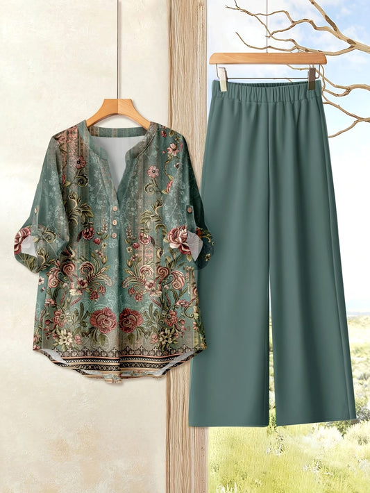 Women's Casual Shirt & Long Pants 2-Piece Set