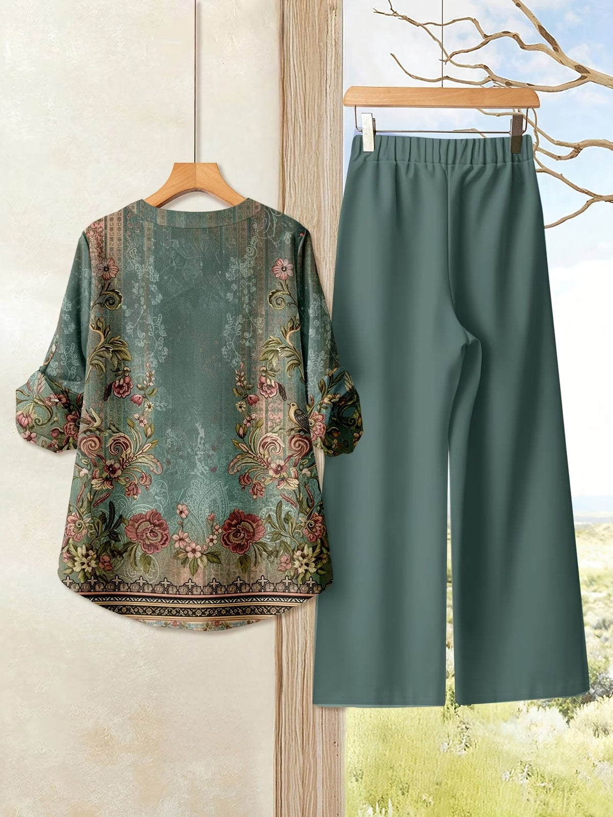 Women's Casual Shirt & Long Pants 2-Piece Set