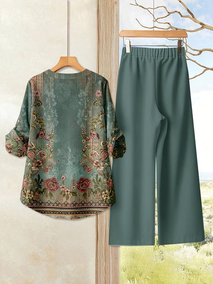 Women's Casual Shirt & Long Pants 2-Piece Set