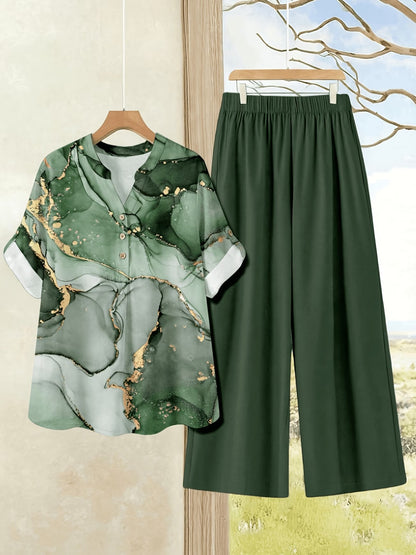 Women's Casual Shirt & Long Pants 2-Piece Set
