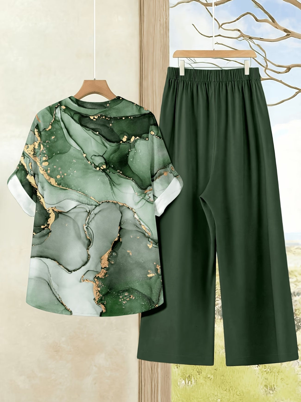 Women's Casual Shirt & Long Pants 2-Piece Set