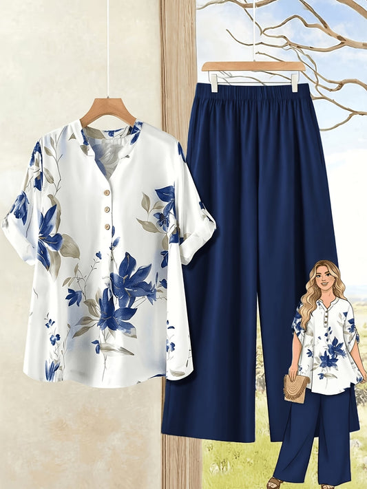 Women's Casual Shirt & Long Pants 2-Piece Set