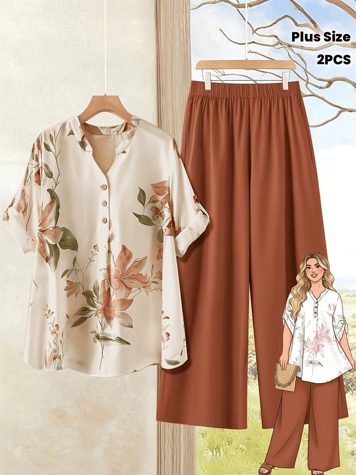 Women's Casual Shirt & Long Pants 2-Piece Set