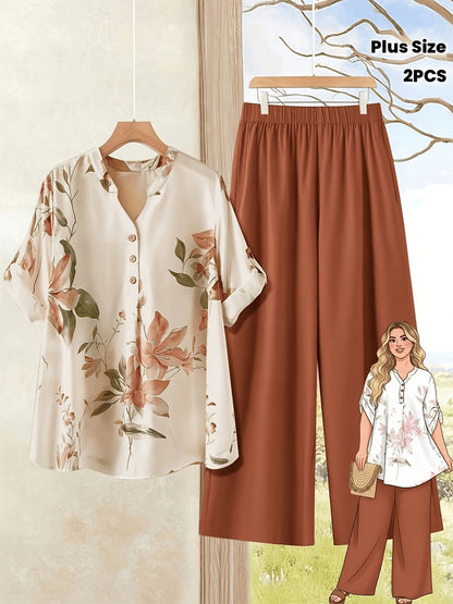 Women's Casual Shirt & Long Pants 2-Piece Set