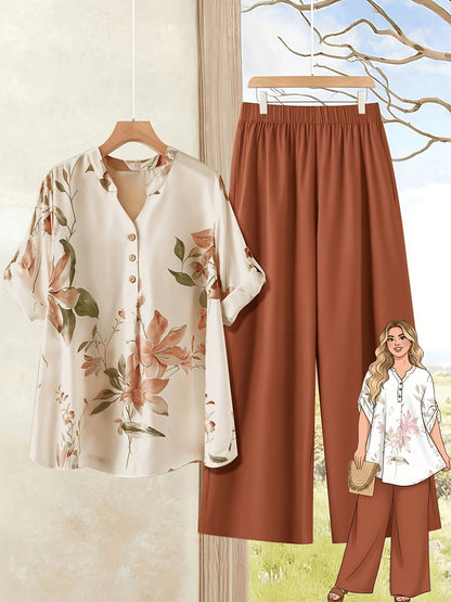 Women's Casual Shirt & Long Pants 2-Piece Set