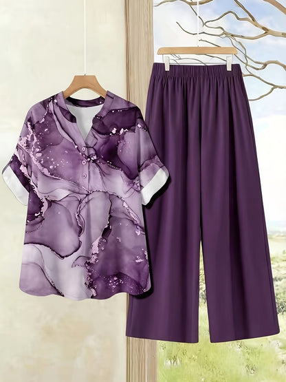 Women's Casual Shirt & Long Pants 2-Piece Set