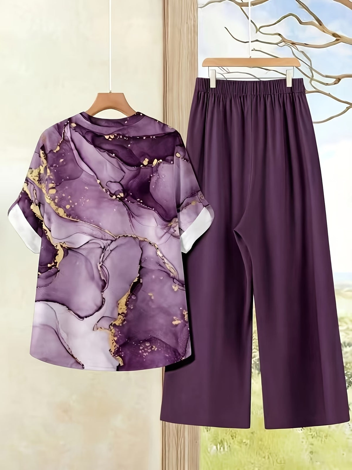 Women's Casual Shirt & Long Pants 2-Piece Set
