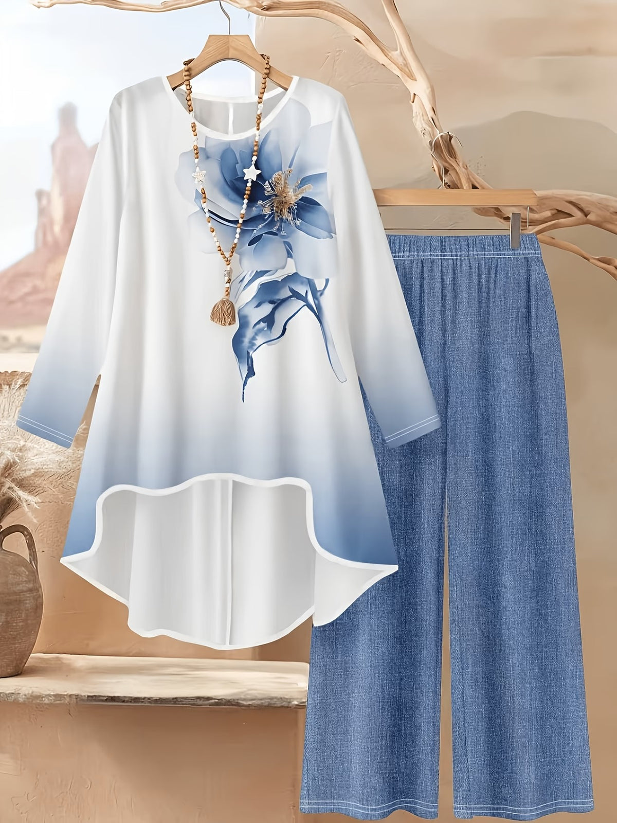 Women's Stylish Digital Print Top & Palazzo Pants Co-Ord