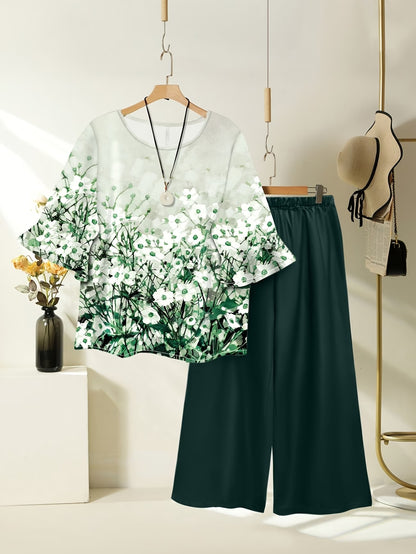 Women's Lightweight Floral Top & Elastic Waist Pants Set