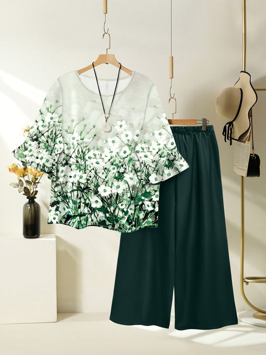 Women's Lightweight Floral Top & Elastic Waist Pants Set