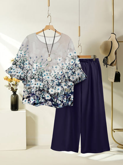 Women's Lightweight Floral Top & Elastic Waist Pants Set