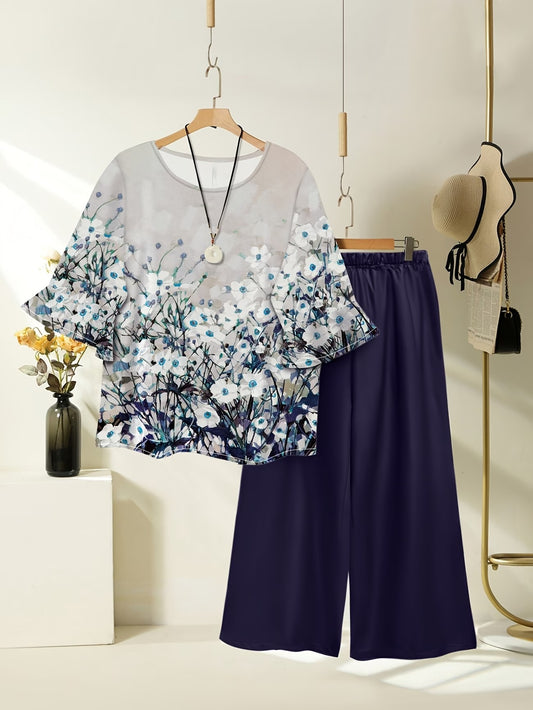 Women's Lightweight Floral Top & Elastic Waist Pants Set