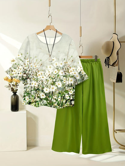 Women's Lightweight Floral Top & Elastic Waist Pants Set