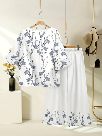 Women's Lightweight Floral Top & Elastic Waist Pants Set