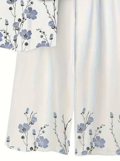 Women's Lightweight Floral Top & Elastic Waist Pants Set