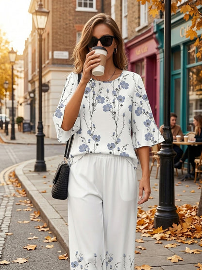 Women's Lightweight Floral Top & Elastic Waist Pants Set