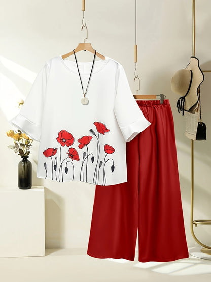 Women's Lightweight Floral Top & Elastic Waist Pants Set