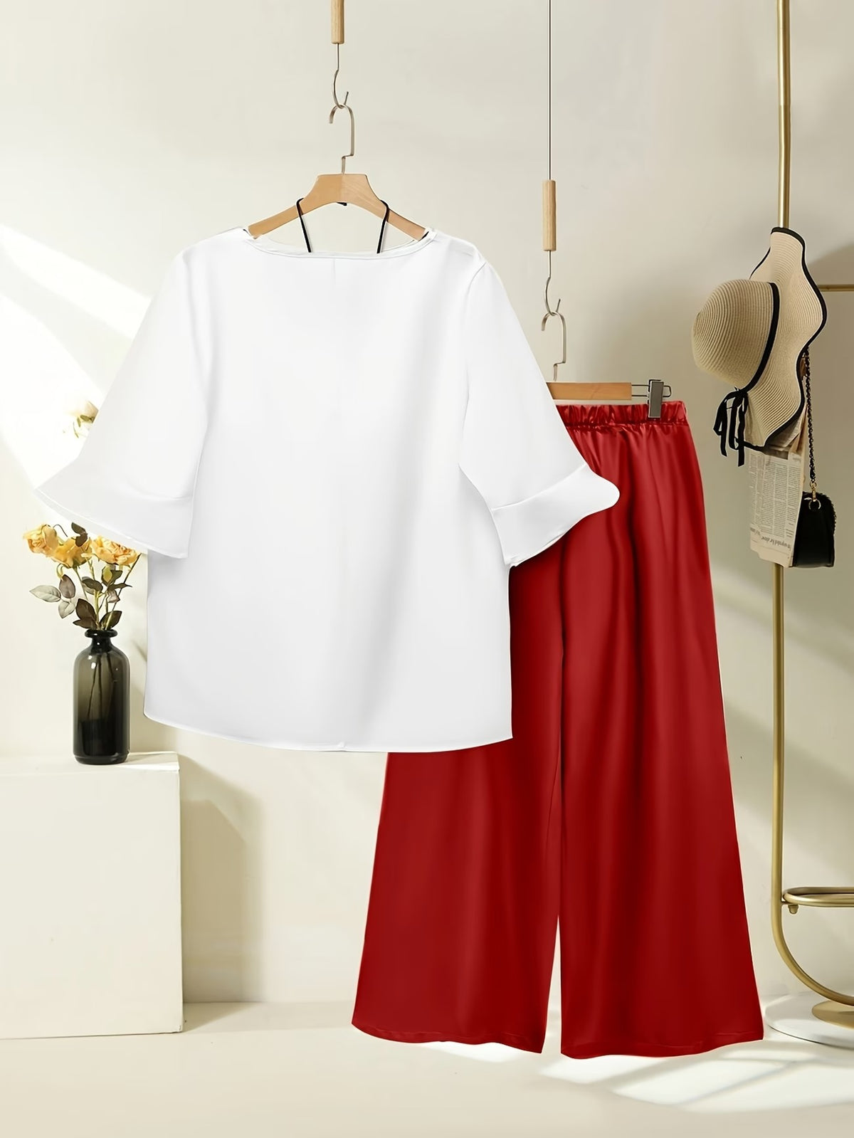 Women's Lightweight Floral Top & Elastic Waist Pants Set