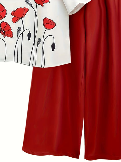 Women's Lightweight Floral Top & Elastic Waist Pants Set
