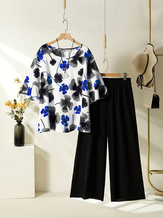 Women's Lightweight Floral Top & Elastic Waist Pants Set