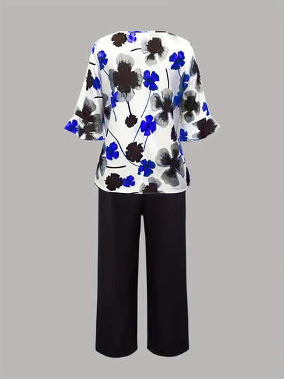 Women's Lightweight Floral Top & Elastic Waist Pants Set