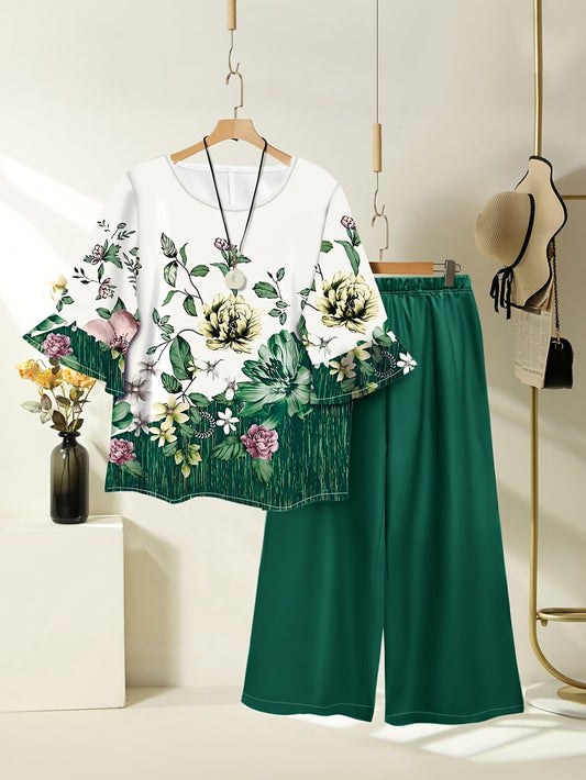 Women's Lightweight Floral Top & Elastic Waist Pants Set