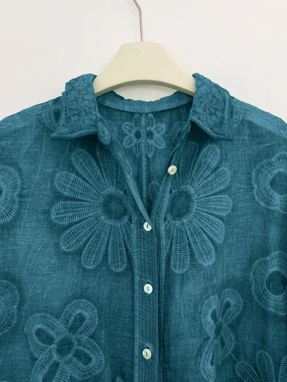 Women's Relaxed Embroidered Shirt & Elastic Waist Pants