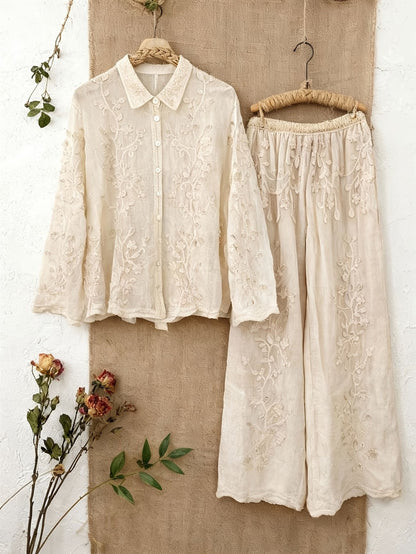 Women's Relaxed Embroidered Shirt & Elastic Waist Pants