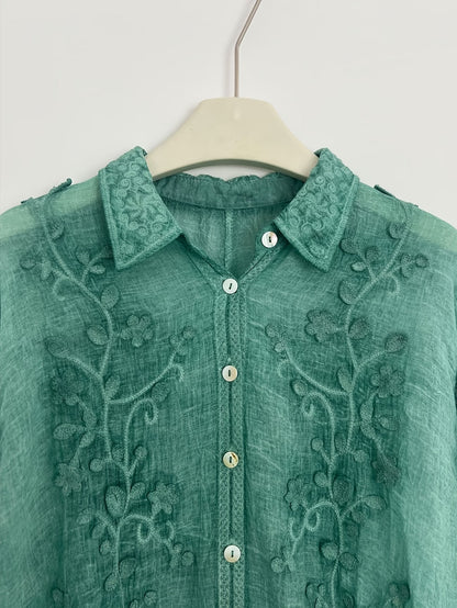 Women's Relaxed Embroidered Shirt & Elastic Waist Pants