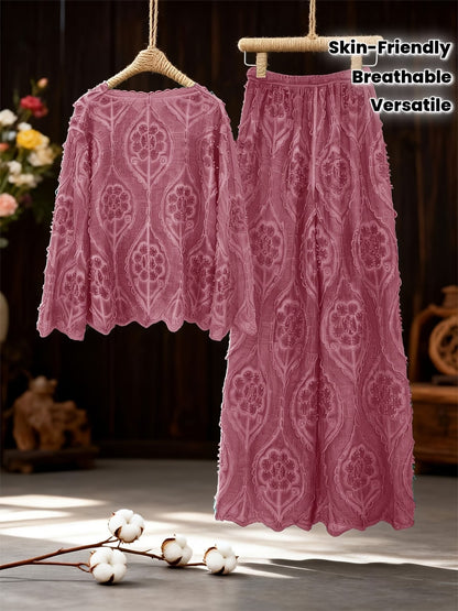 Women's Relaxed Embroidered Shirt & Elastic Waist Pants