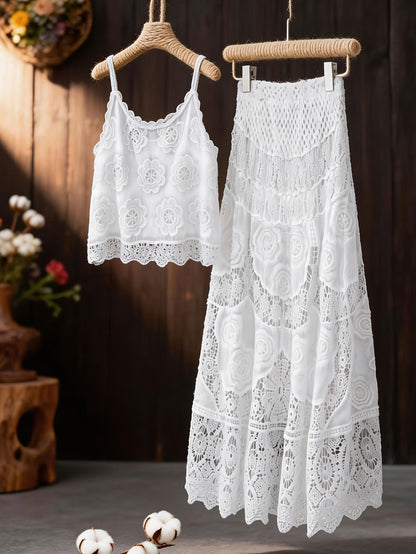 Women's Vintage Embroidered Cami & Midi Skirt Co-Ord Set