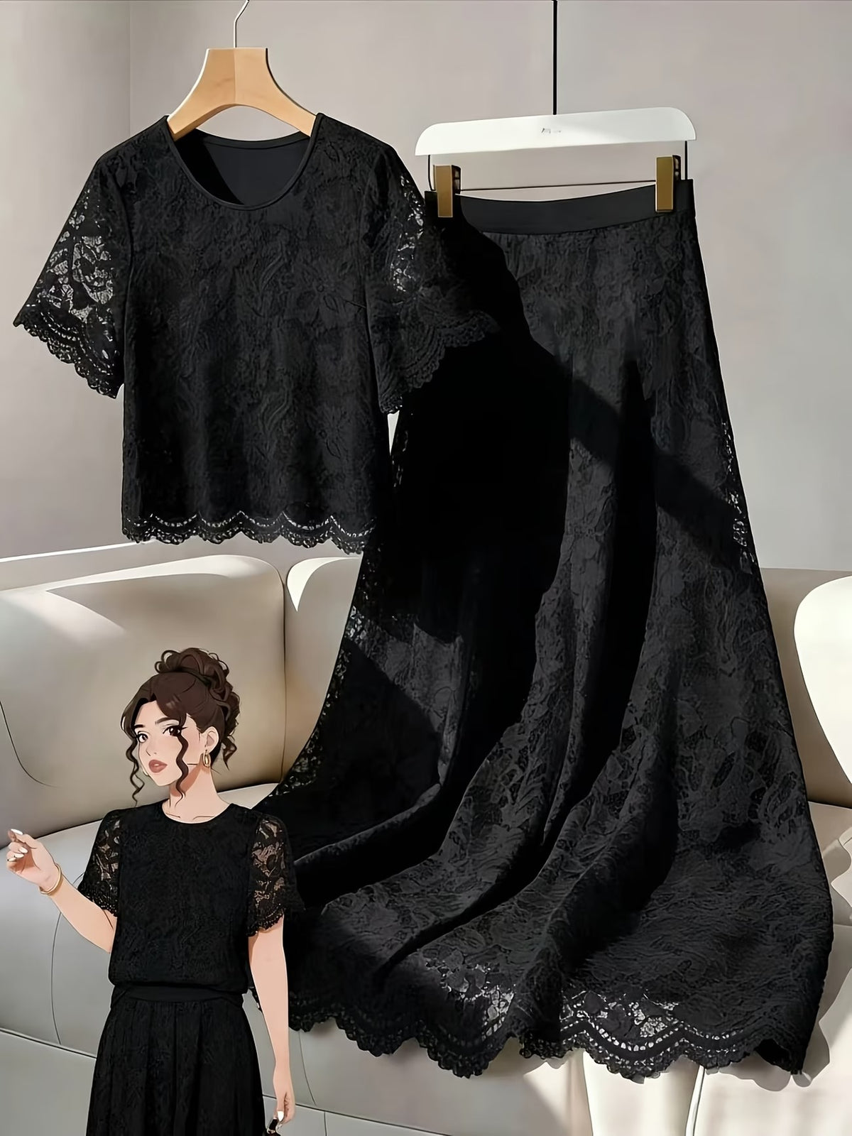 Women's Plus Size Chic Pleated Skirt Co-Ord Set