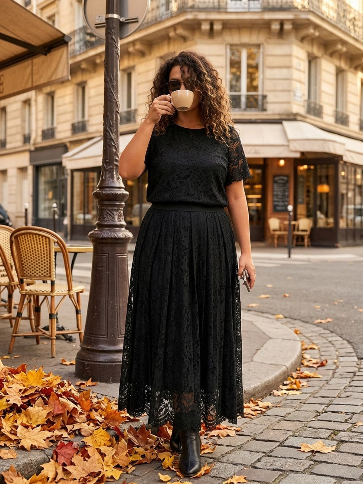 Women's Plus Size Chic Pleated Skirt Co-Ord Set