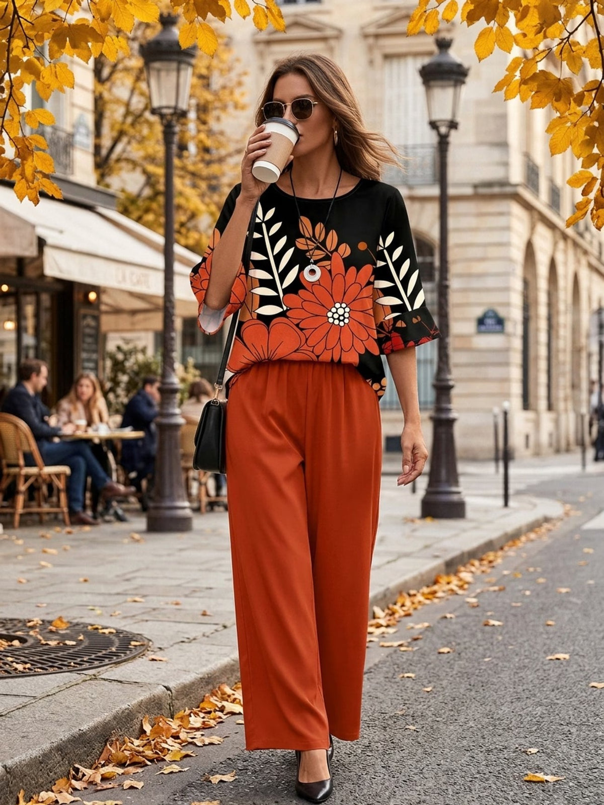 Women's Lightweight Floral Top & Elastic Waist Pants Set