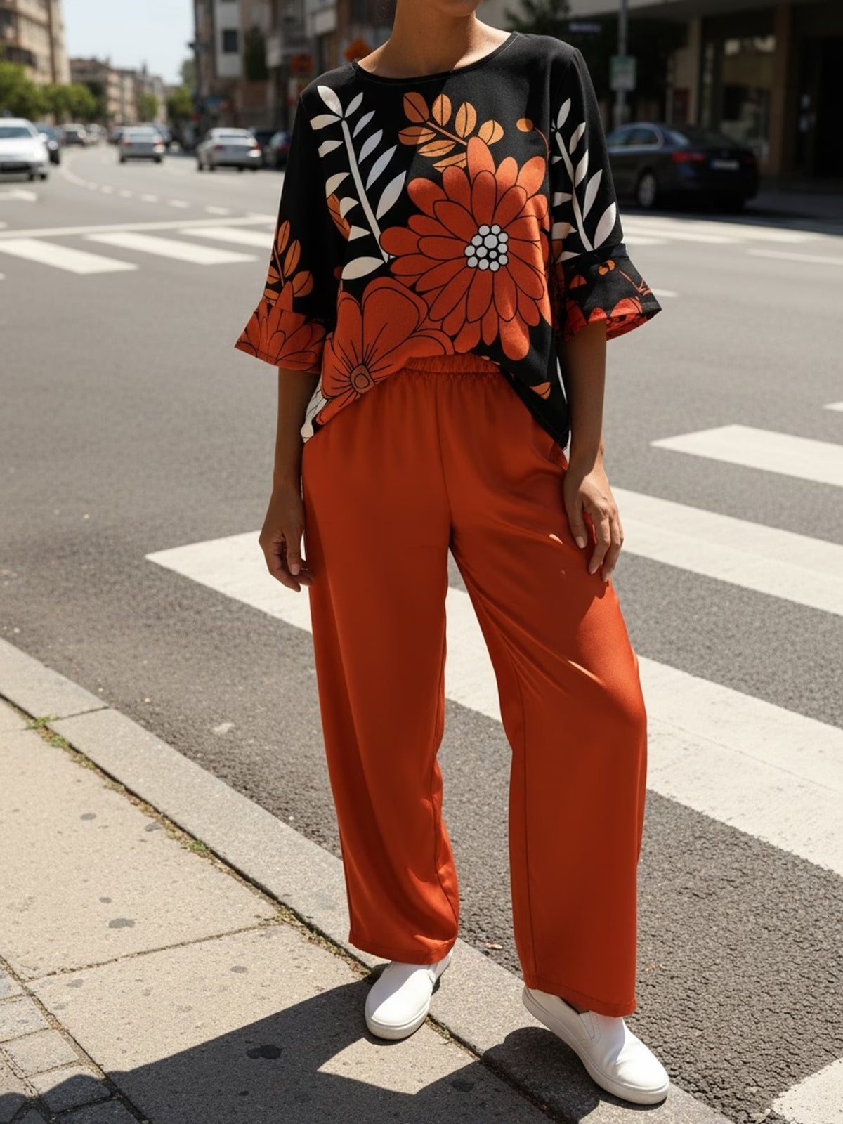 Women's Lightweight Floral Top & Elastic Waist Pants Set