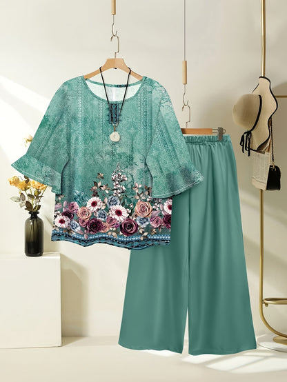 Women's Lightweight Floral Top & Elastic Waist Pants Set