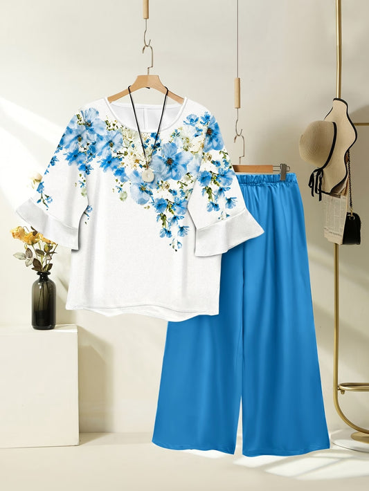 Women's Lightweight Floral Top & Elastic Waist Pants Set
