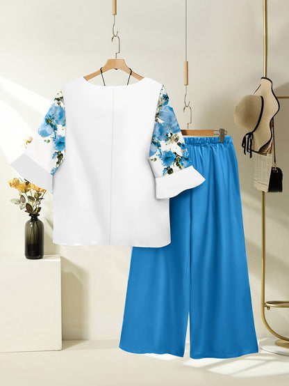 Women's Lightweight Floral Top & Elastic Waist Pants Set