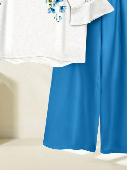 Women's Lightweight Floral Top & Elastic Waist Pants Set